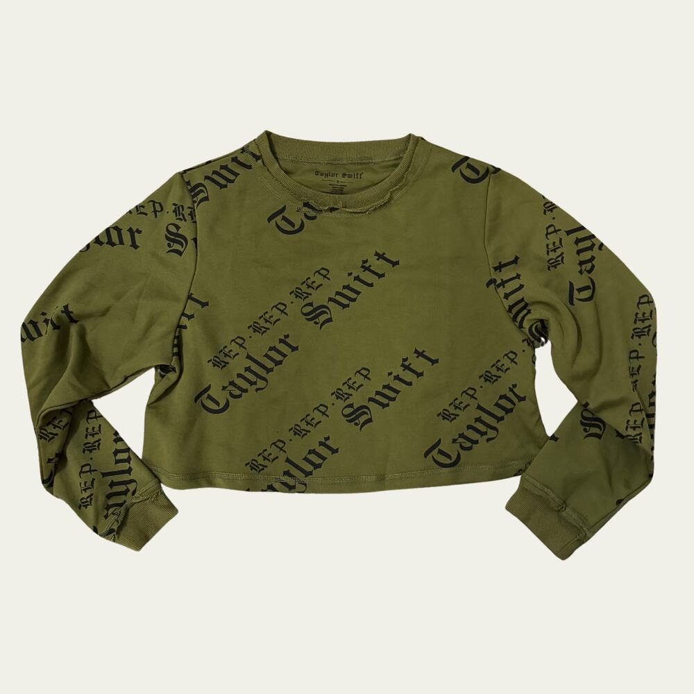 RARE Taylor Swift Reputation Olive Cropped Long Sleeve Top Sweatshirt size Small